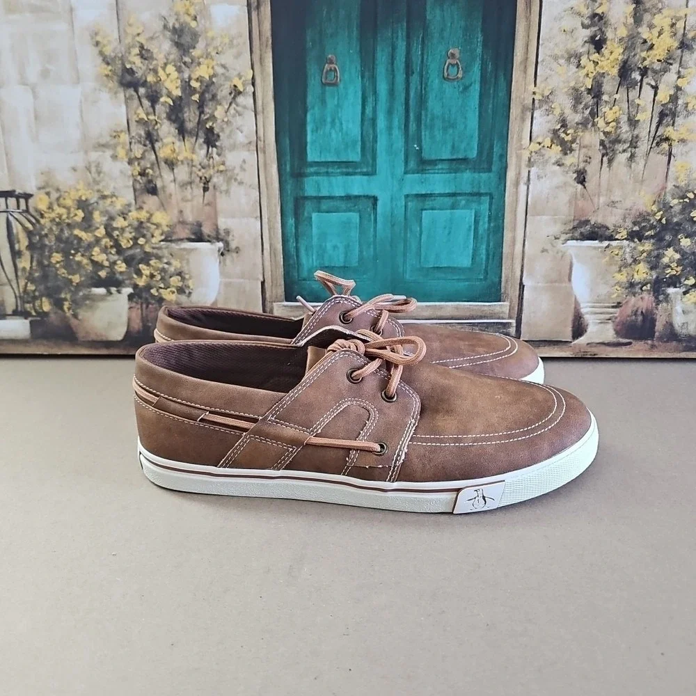 Original Penguin Barrow Boat‎ Lace Mens Brown Loafers & Slip Ons Boat Shoes 11.5